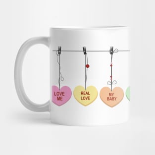 Hanging sweetheart candies. Conversation sweets for Valentine's day Mug